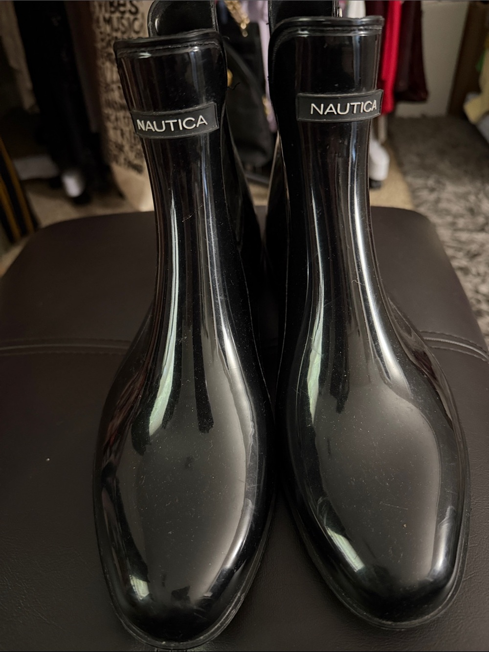 Nautica Glossy Black Short Rain Boots